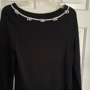 Belldeini Black L/S Sweater w/White Trim & Square Rhinestones Size XL